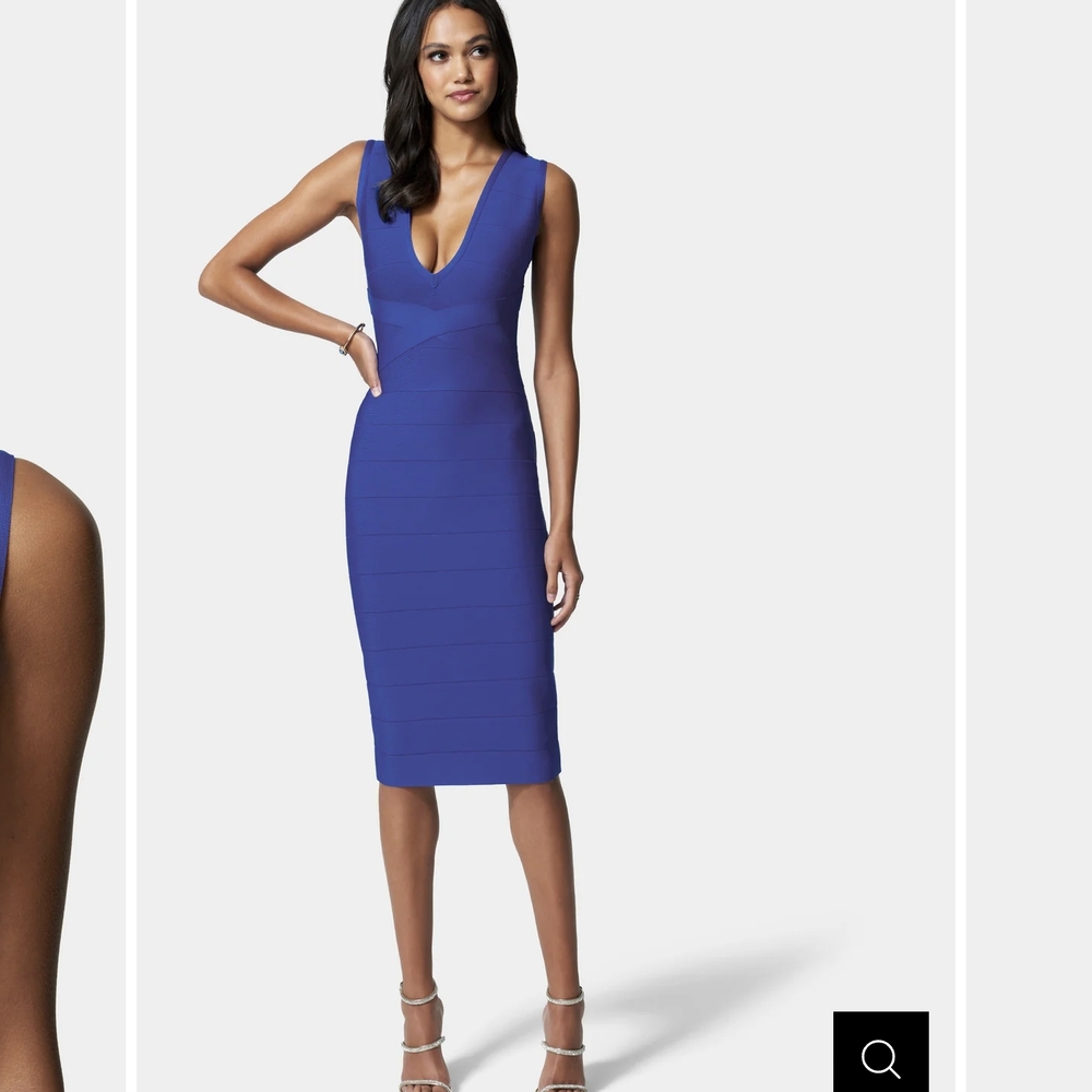 Royal Blue V-Neck Midi Bandage Dress Size Medium